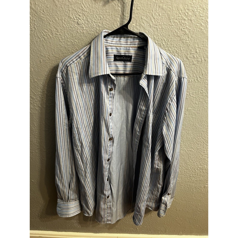 Mens Kenneth Roberts Platinum Blue Striped dress Shirt ‎ Size Large
